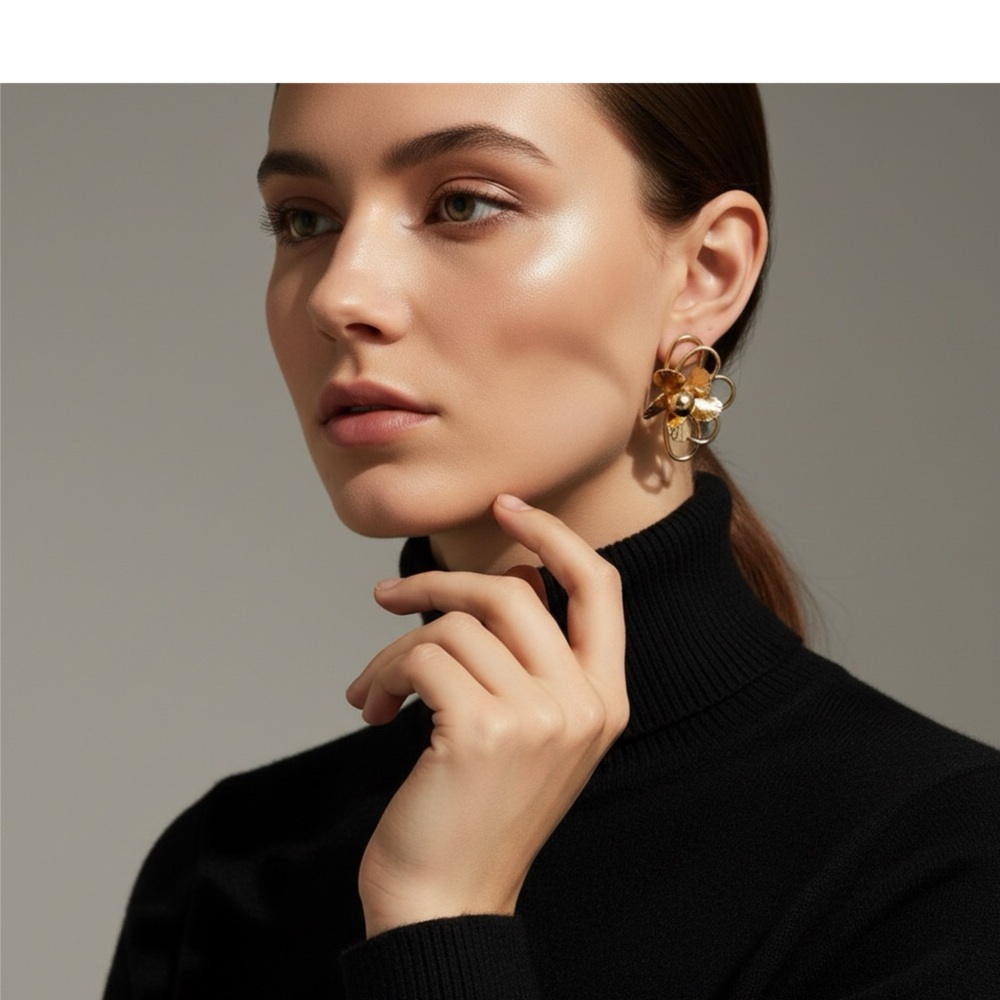 Elegant Gold and Silver Flower Earrings